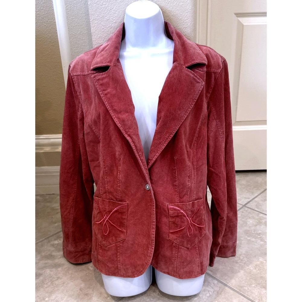 Cervelle Pink Suede Leather Blazer Jacket Western Embroidered Pockets Sz L*